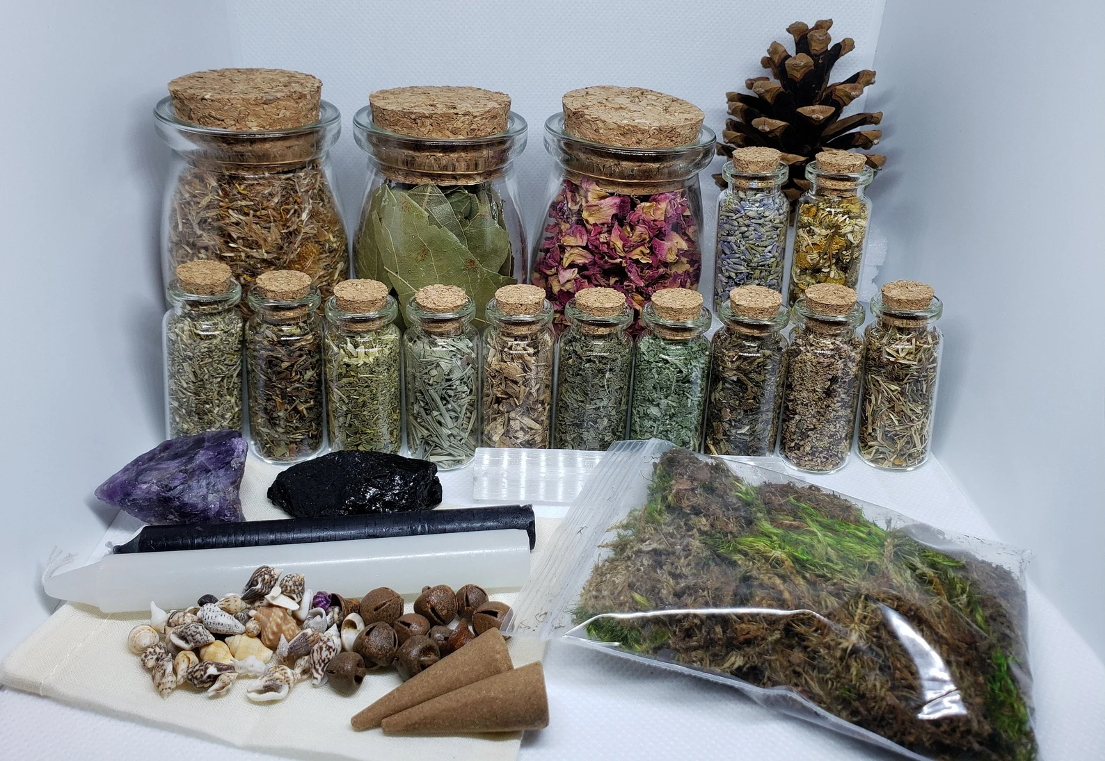 Apothecary Witchcraft set comes with everything you need to get started with herbal magick, or to restock your collection