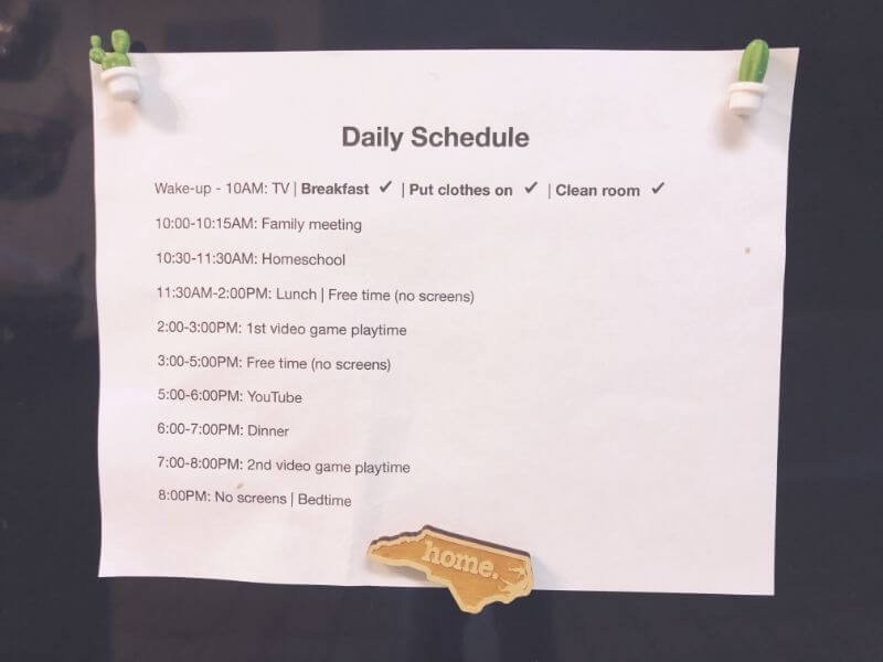 daily schedule for kids
