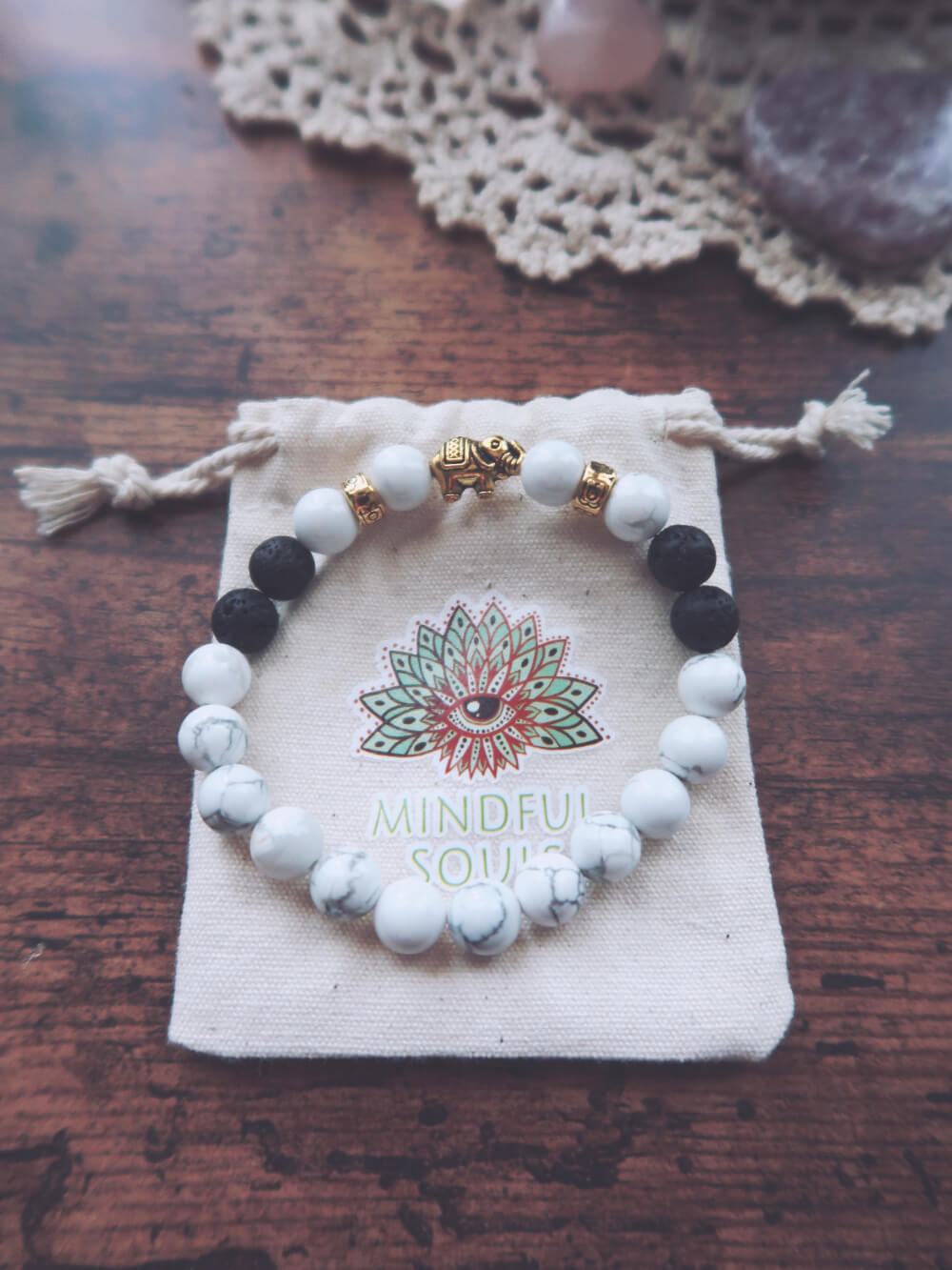 White turquoise and lava stone bracelet