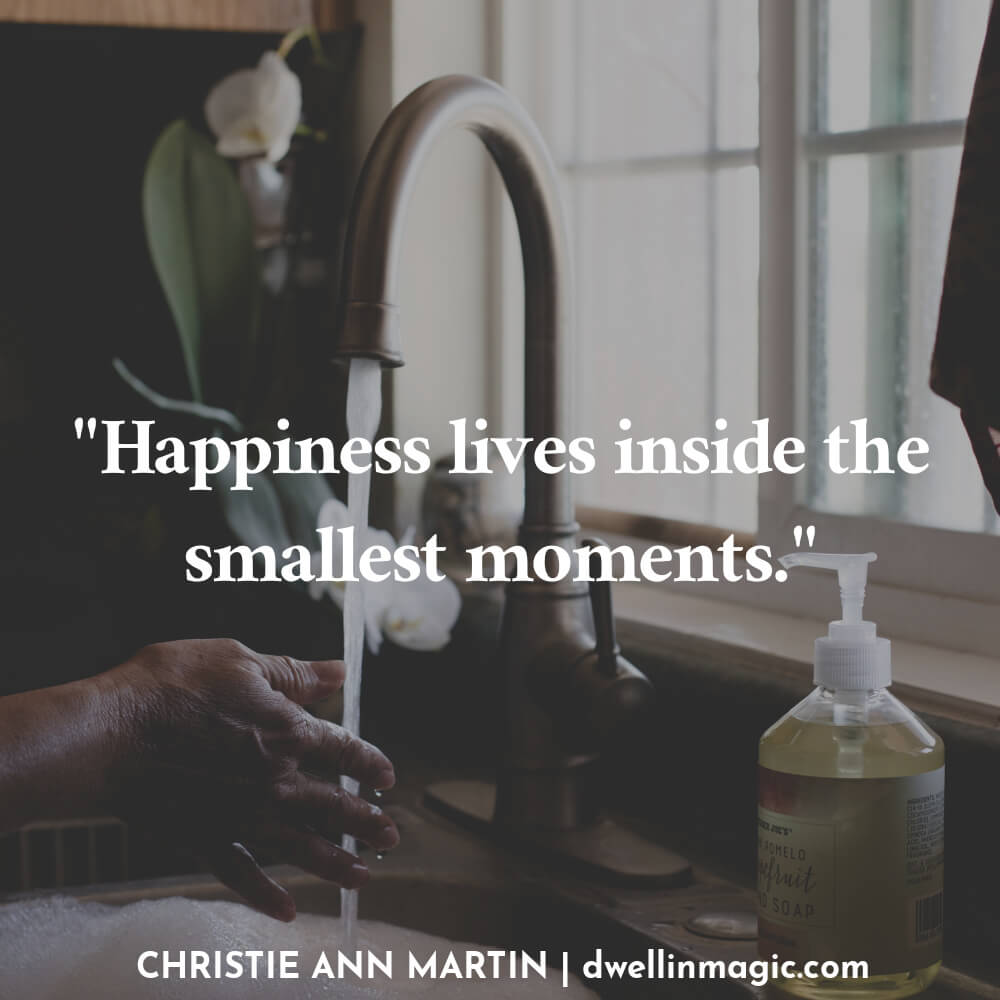 The small moments of our days hold more happiness than we realize. Mindfulness quote by Christie Ann Martin.